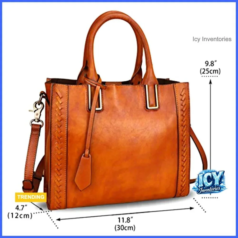 Genuine Leather Satchel Handbag Vintage Handmade Shoulder Bag Cowhide Tote Purse